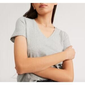 NEW Everlane The Organic Cotton V-Neck in Heathered Gray